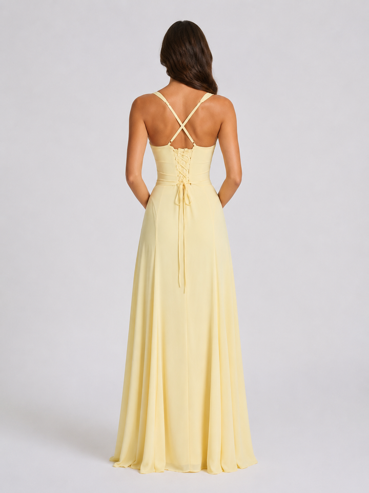 Rosalind | Sweetheart Neck Maxi Wedding Guest Dress in Yellow
