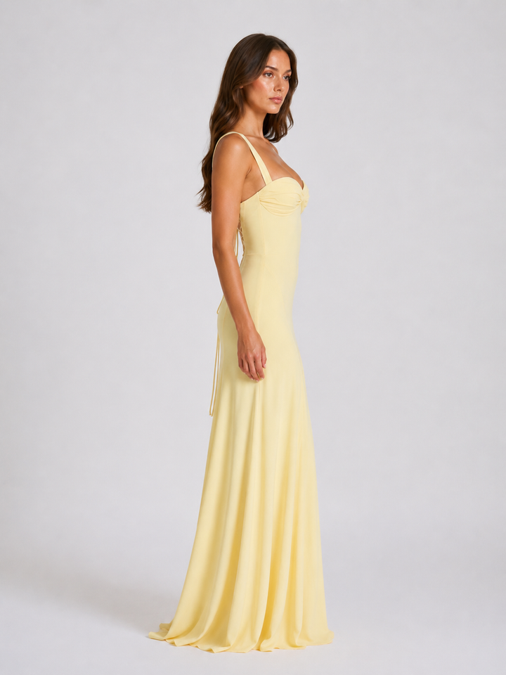 Rosalind | Sweetheart Neck Maxi Wedding Guest Dress in Yellow