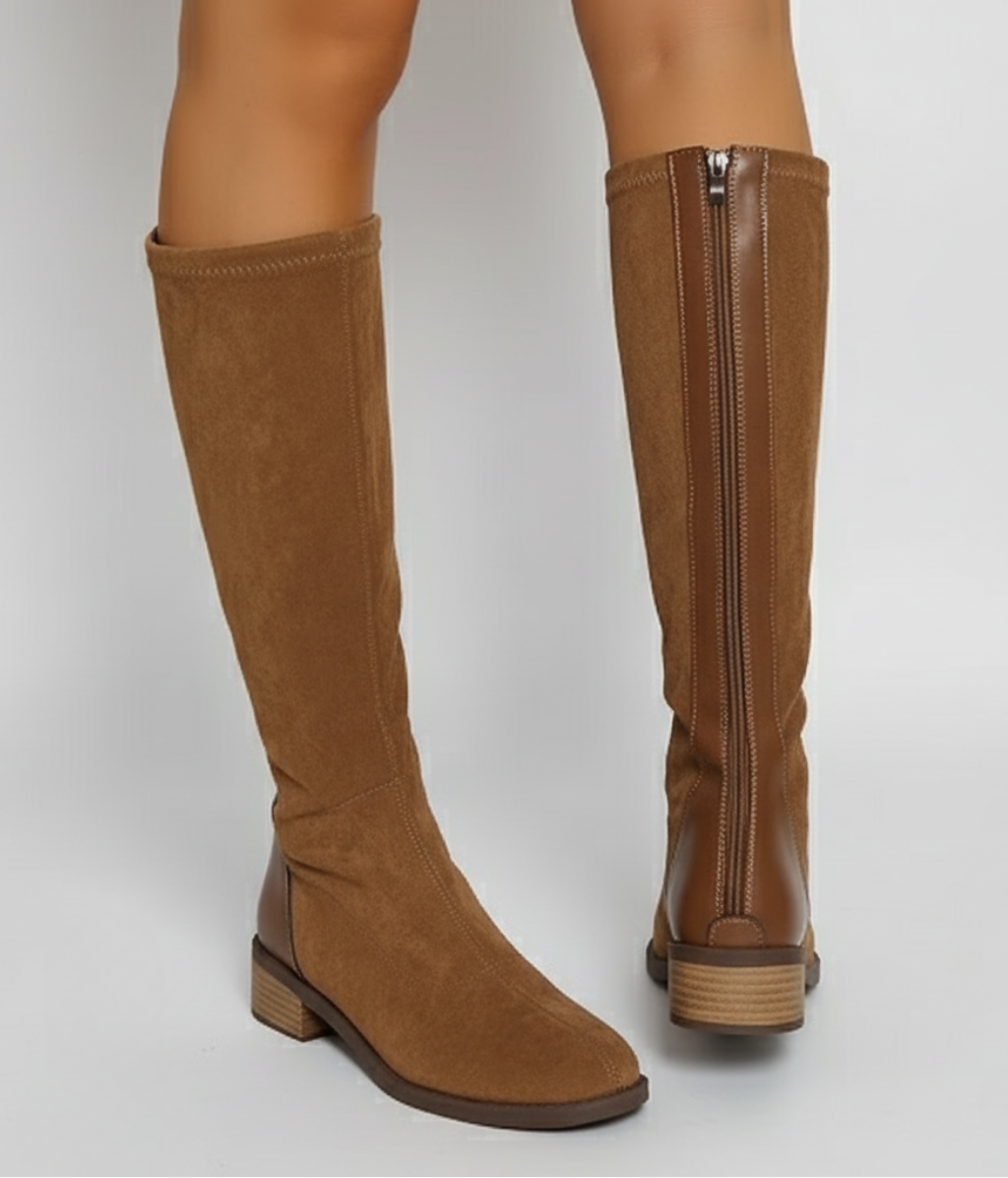 Odessa | Knee-High Suede Look Block Heel Boots