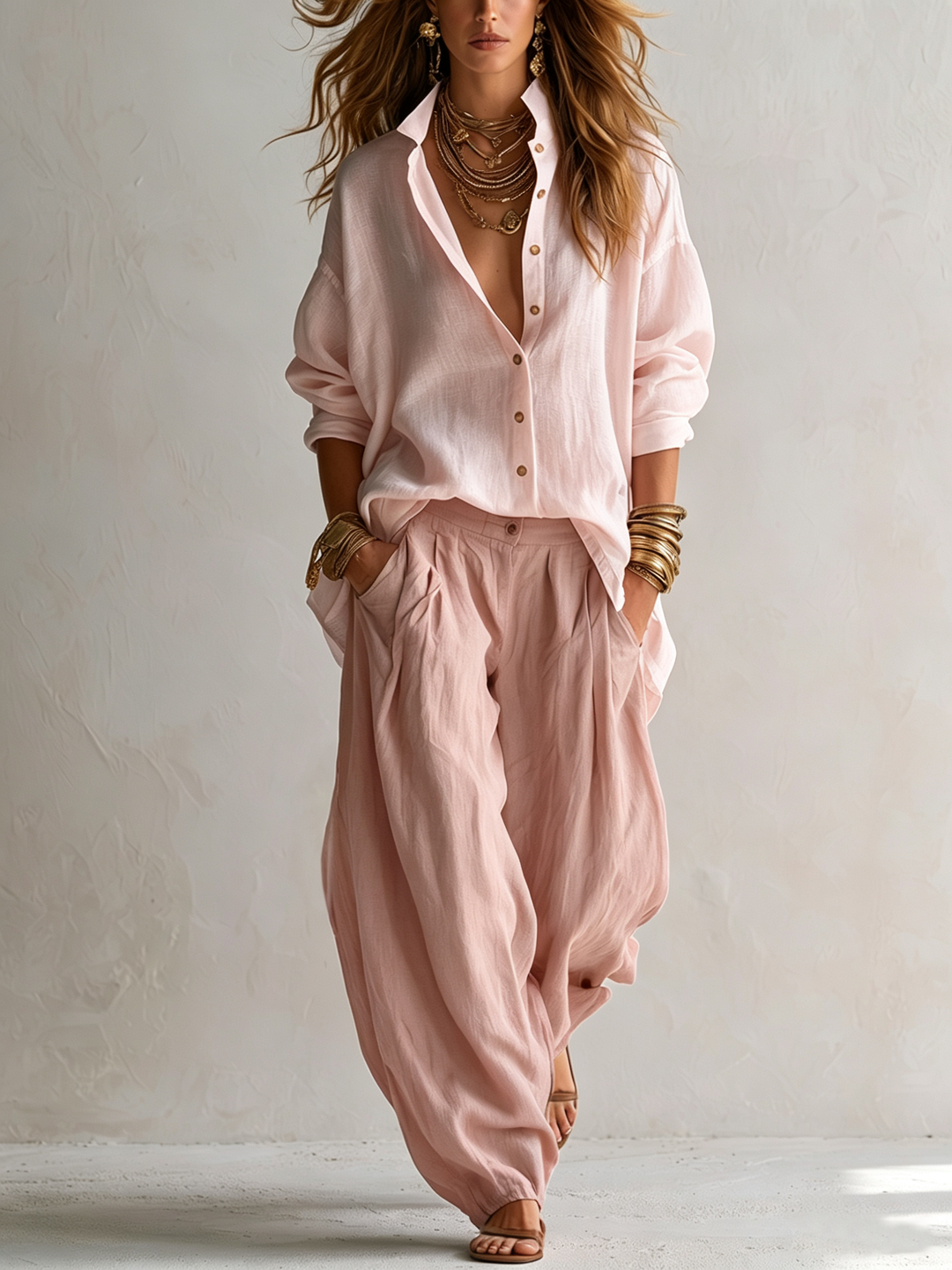 Winnifred | Shirt and Wide-Leg Lantern Pants Set