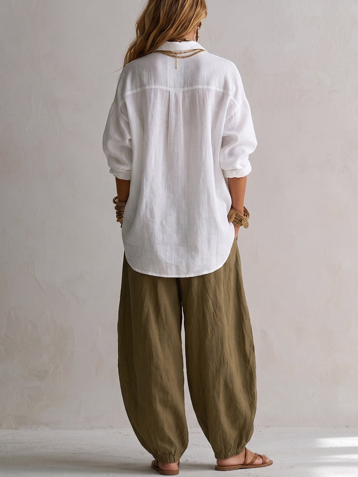 Winnifred | Shirt and Wide-Leg Lantern Pants Set