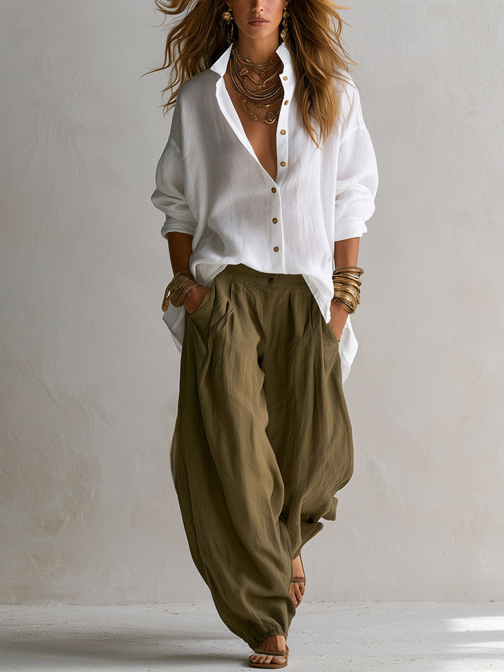 Winnifred | Shirt and Wide-Leg Lantern Pants Set
