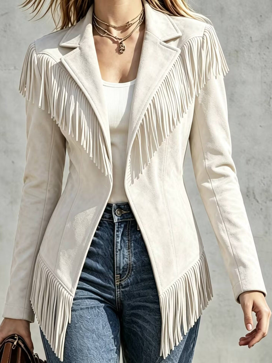 Faux Suede Fringe Blazer, Slim-Fit