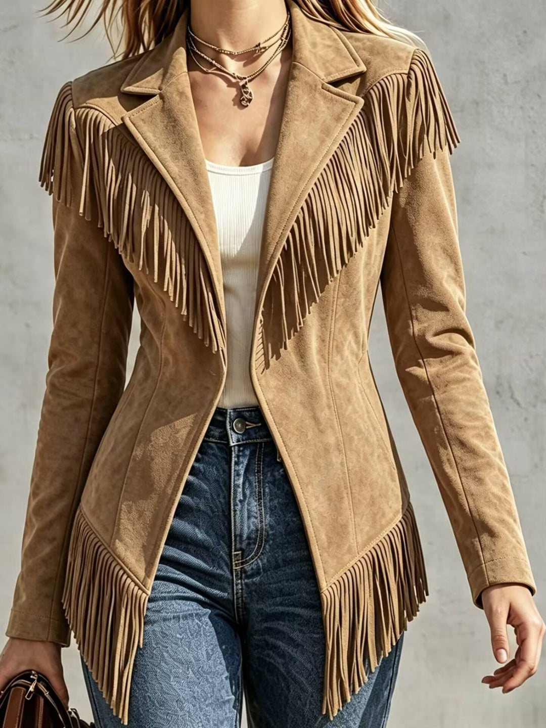 Faux Suede Fringe Blazer, Slim-Fit