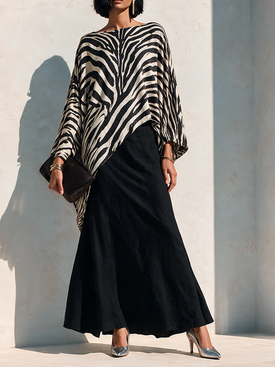 Odalys Zora | Zebra Print Top and Drape Skirt Set