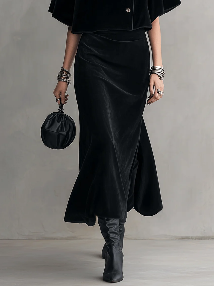Adelina | Velvet Turtleneck Midi Dress with Cape