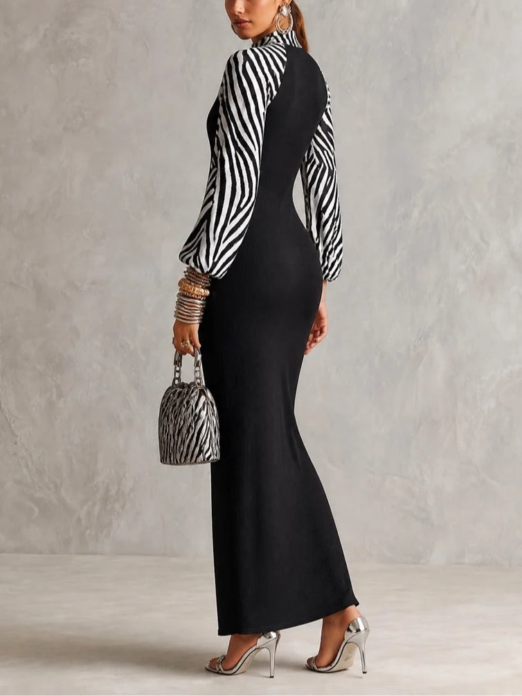 Zoelle | Ribbed Mock Neck Bodycon Maxi Dress