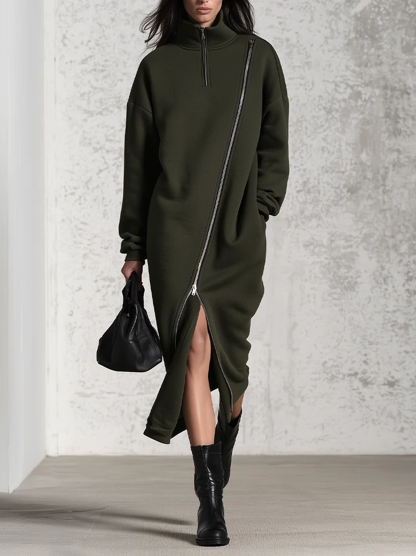 Bellamy | Fleece Sweater Dress with Half-Zip Collar