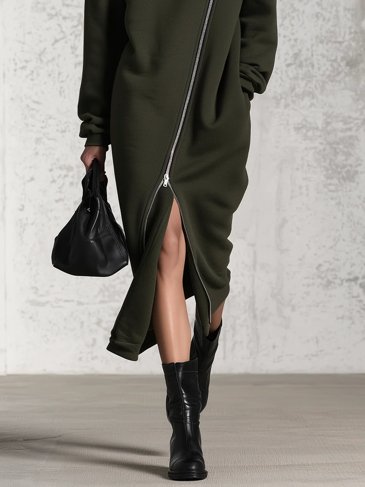 Bellamy | Fleece Sweater Dress with Half-Zip Collar
