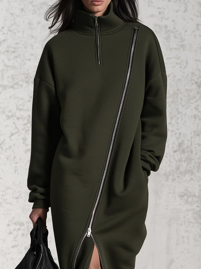 Bellamy | Fleece Sweater Dress with Half-Zip Collar