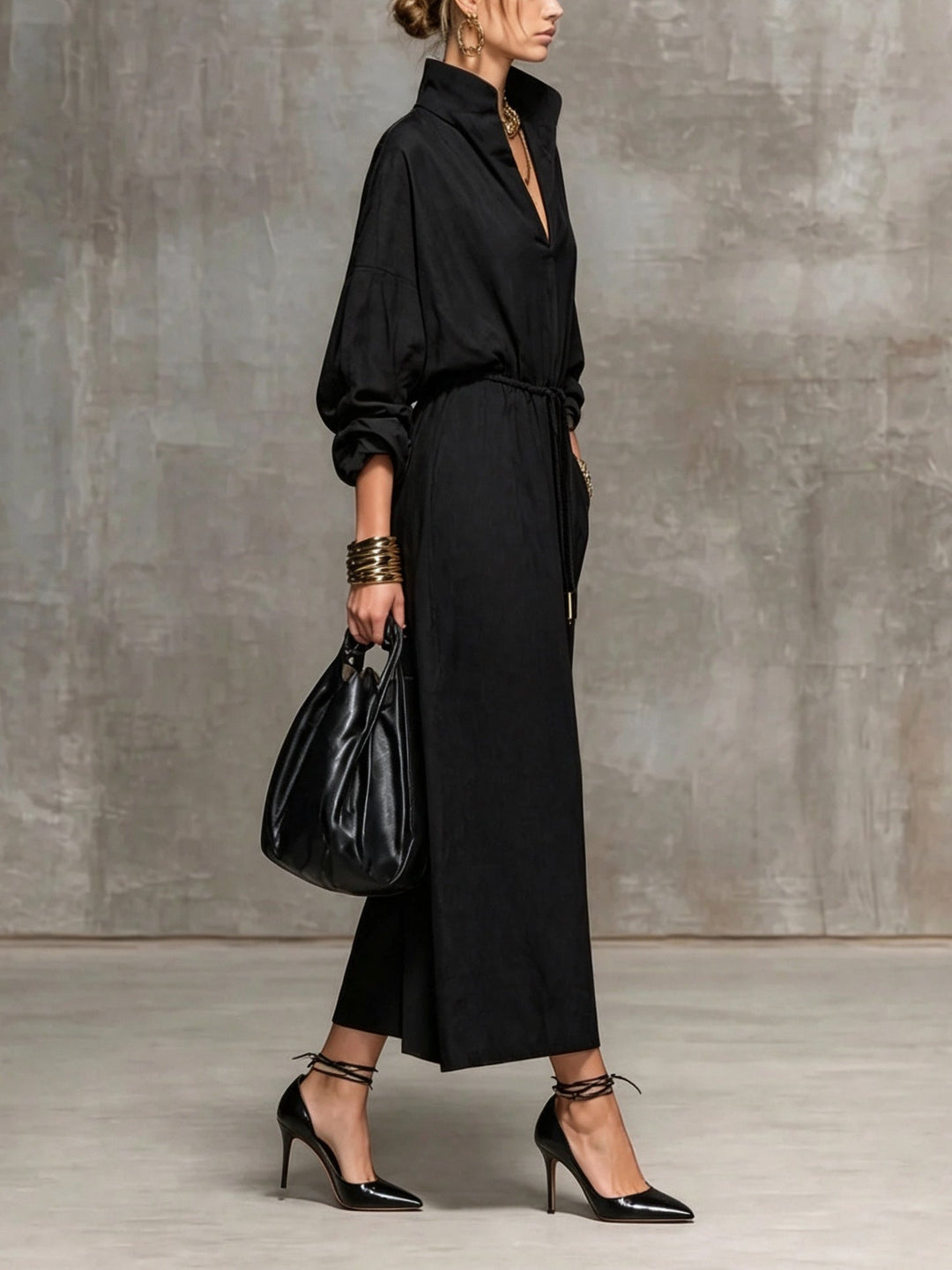 Delaney Faye | V-Neck Drawstring Maxi Dress