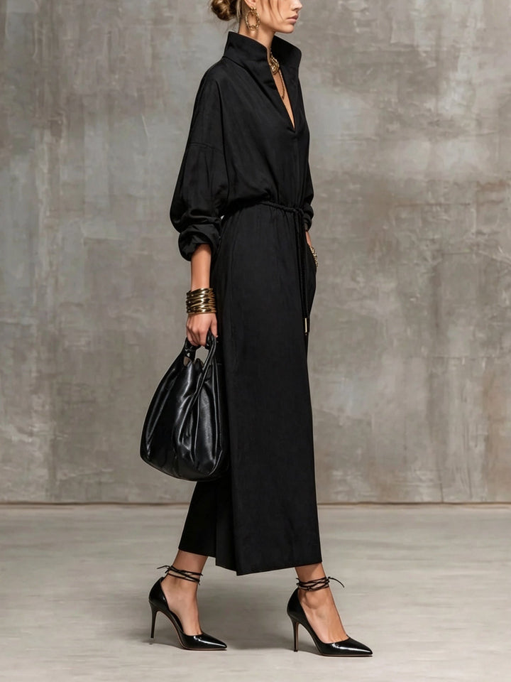 Delaney Faye | V-Neck Drawstring Maxi Dress