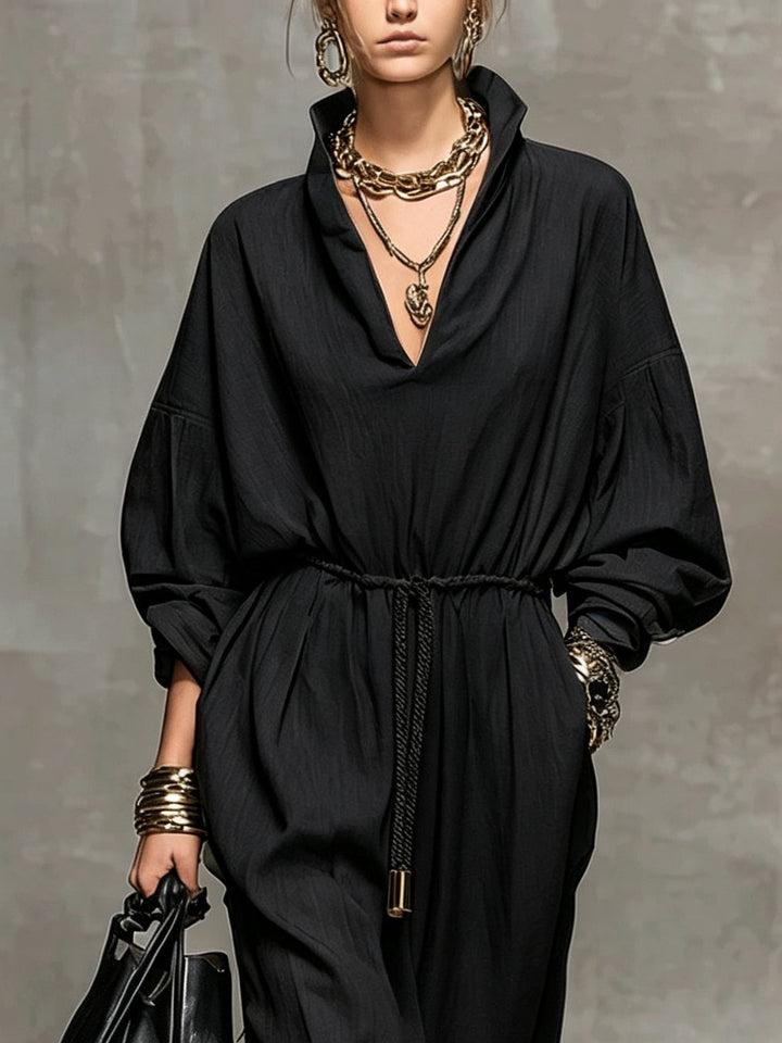 Delaney Faye | V-Neck Drawstring Maxi Dress