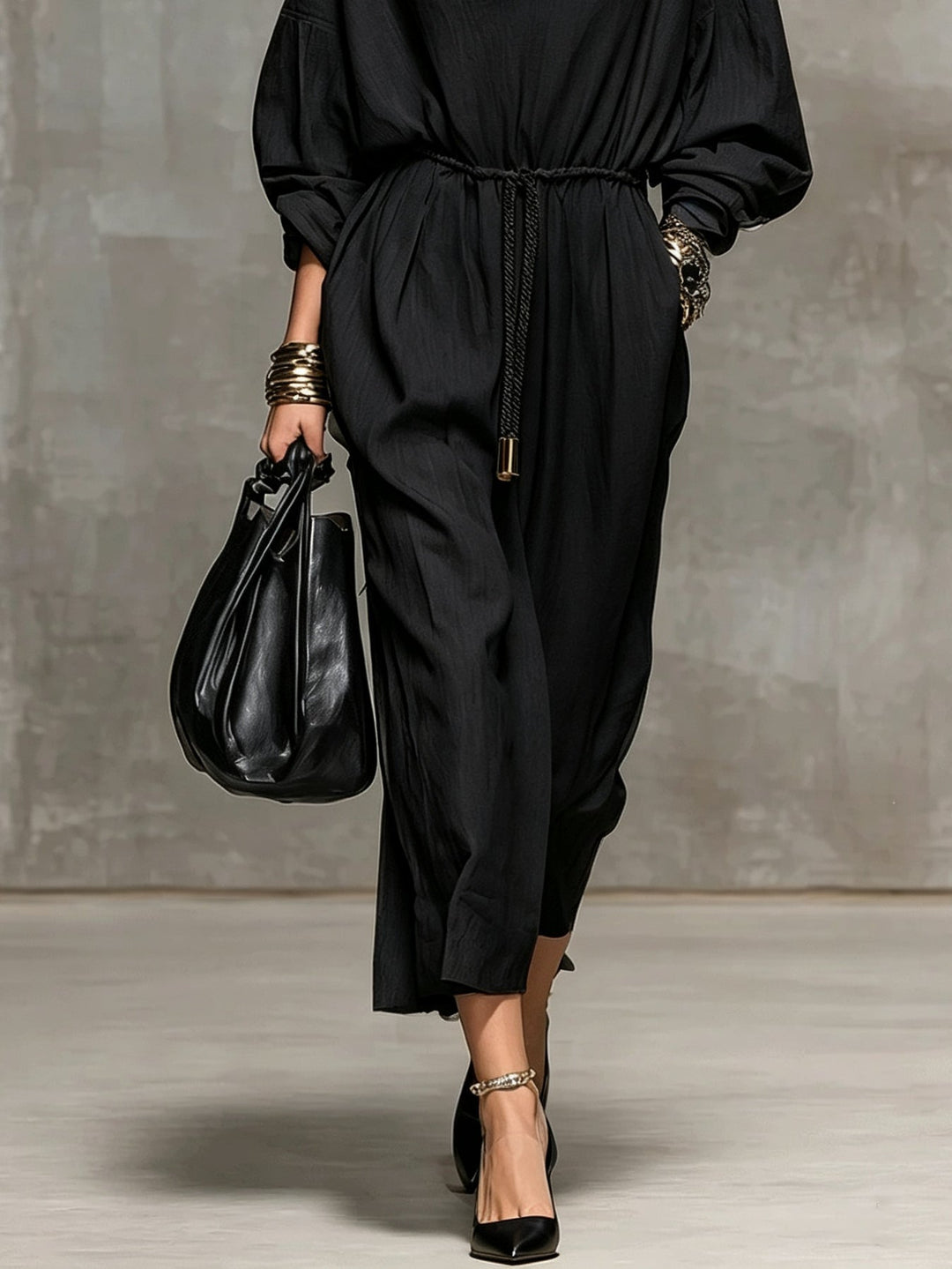 Delaney Faye | V-Neck Drawstring Maxi Dress