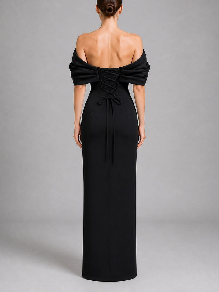 Josephine Elowen | Black Off-Shoulder Corset Maxi Dress