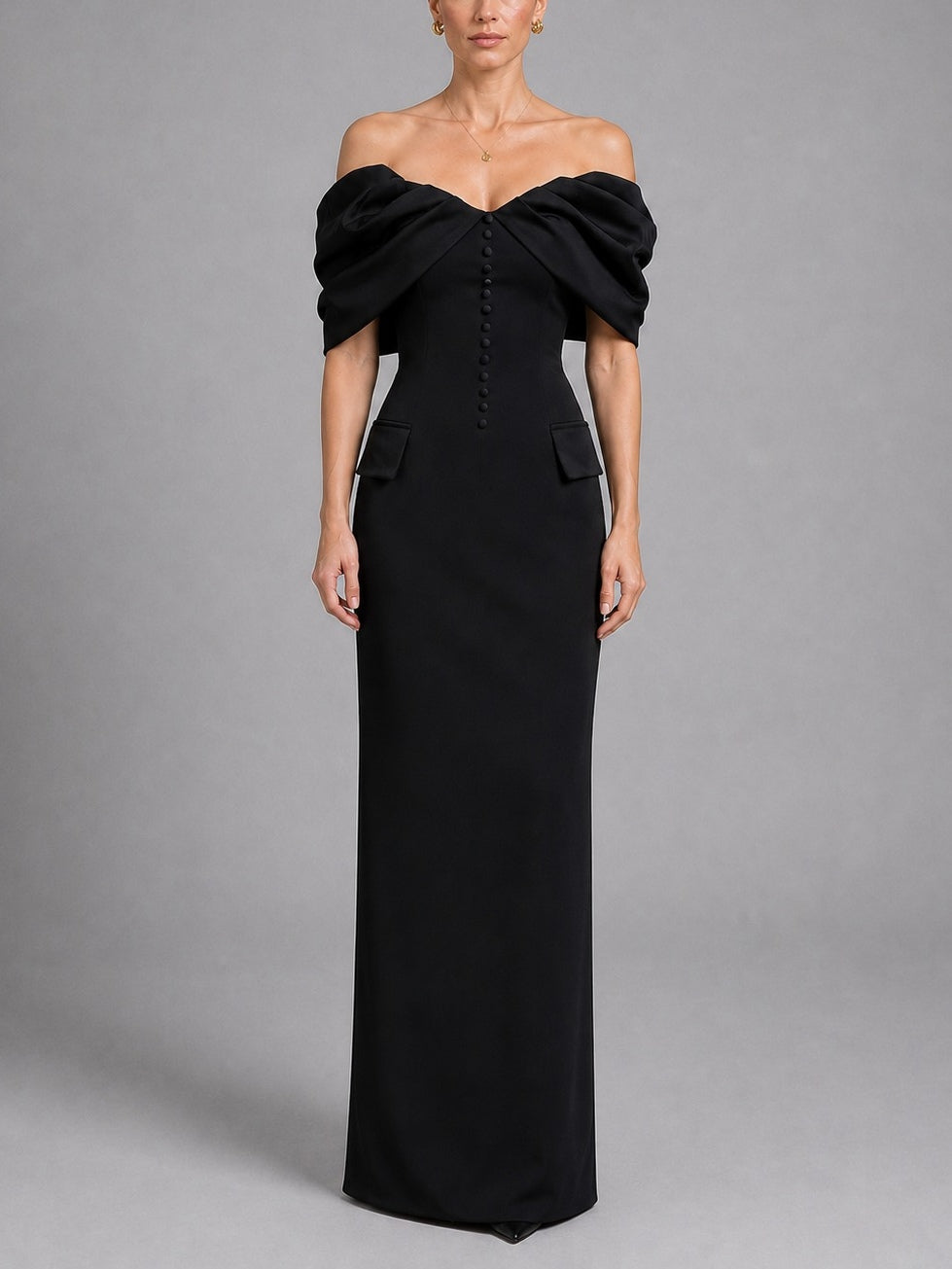 Josephine Elowen | Black Off-Shoulder Corset Maxi Dress