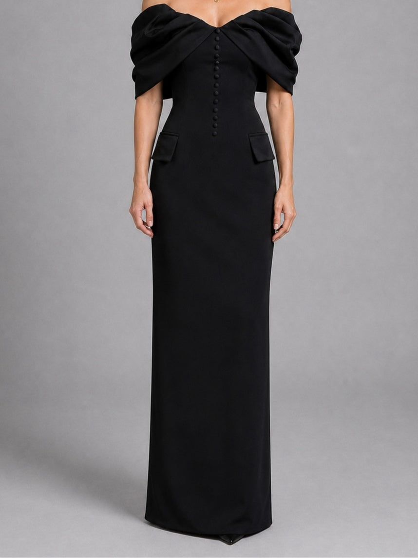 Josephine Elowen | Black Off-Shoulder Corset Maxi Dress