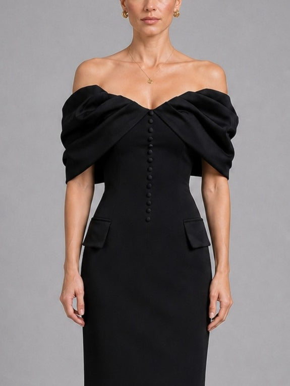 Josephine Elowen | Black Off-Shoulder Corset Maxi Dress