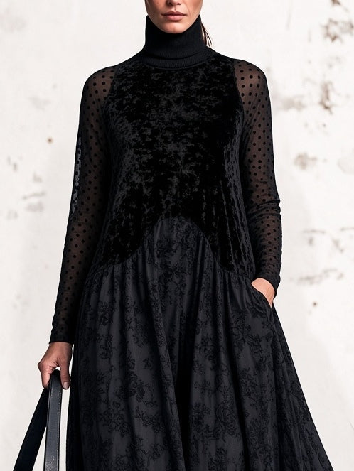 Beatrix Anne | Velvet Turtleneck Floral Maxi Dress