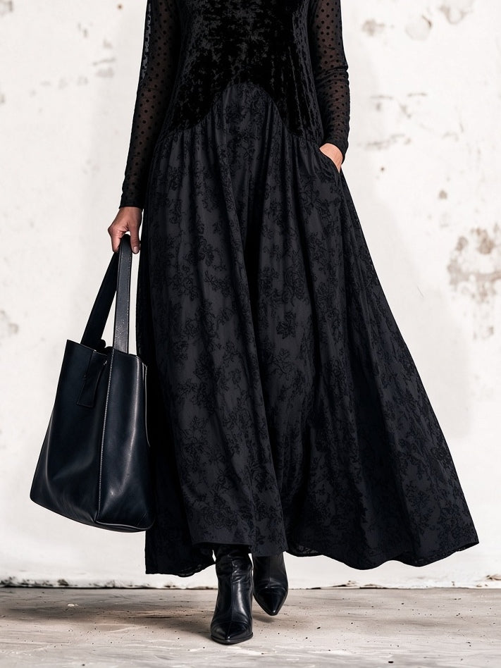 Beatrix Anne | Velvet Turtleneck Floral Maxi Dress