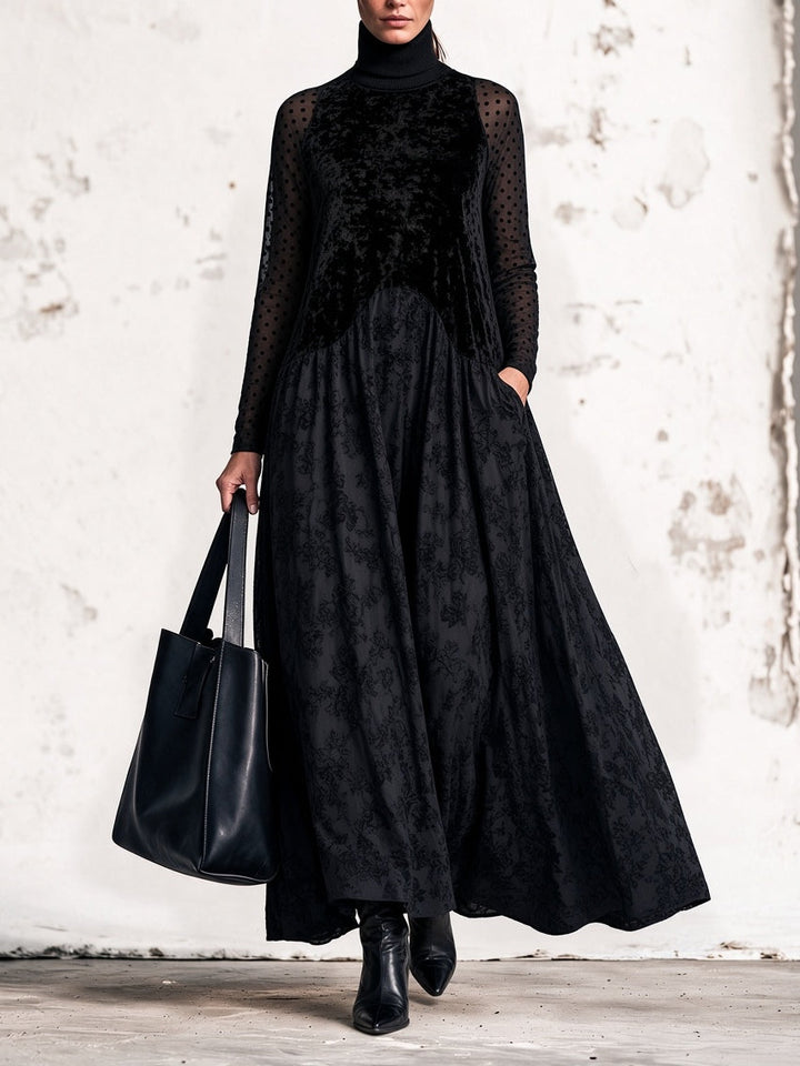 Beatrix Anne | Velvet Turtleneck Floral Maxi Dress