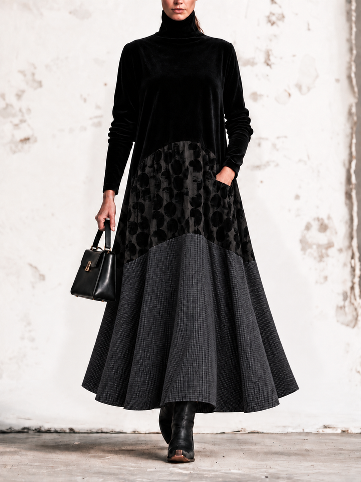 Marguerite Anne | Velvet Turtleneck Layered Maxi Dress