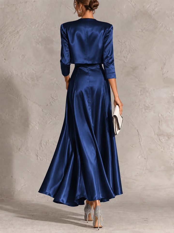 Genevieve Isolde | Satin Maxi Dress and Cropped Jacket Set