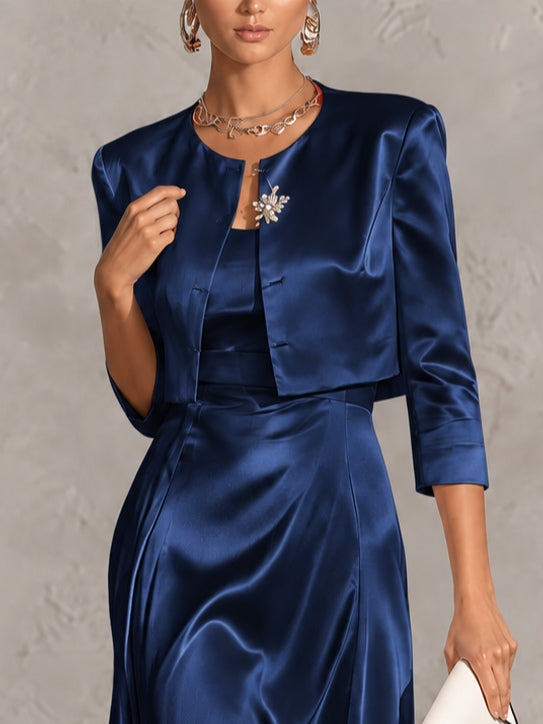 Genevieve Isolde | Satin Maxi Dress and Cropped Jacket Set