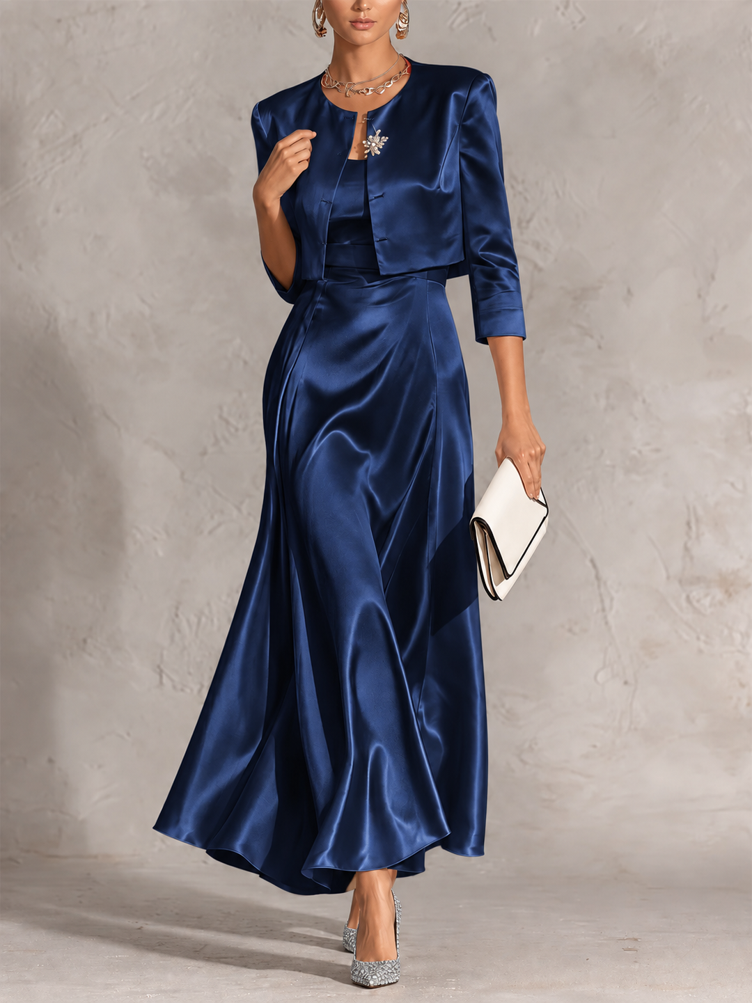 Genevieve Isolde | Satin Maxi Dress and Cropped Jacket Set