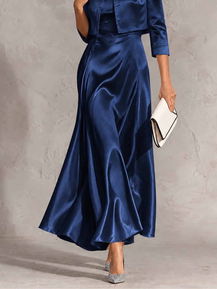 Genevieve Isolde | Satin Maxi Dress and Cropped Jacket Set