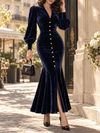Antonella | Velvet Puff Sleeve Fishtail Maxi Dress