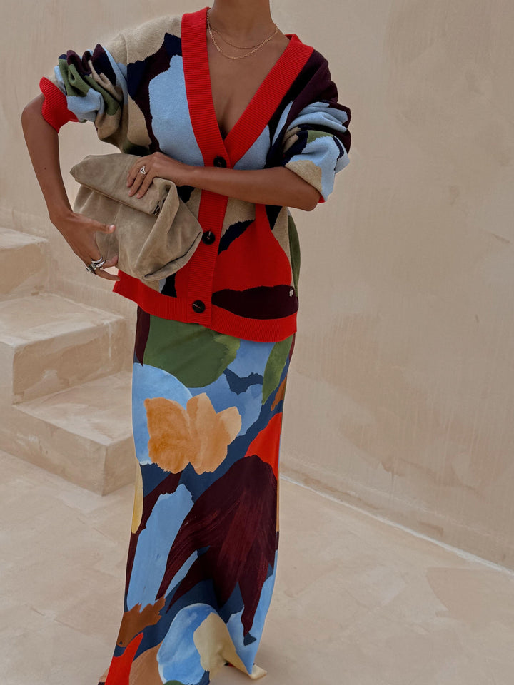 Color Block Abstract Print Cardigan