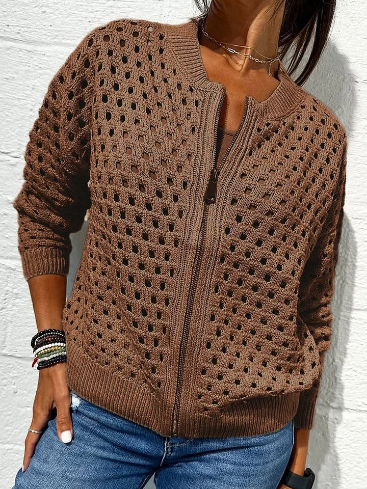 Openwork Knit Zip-Up Jacket