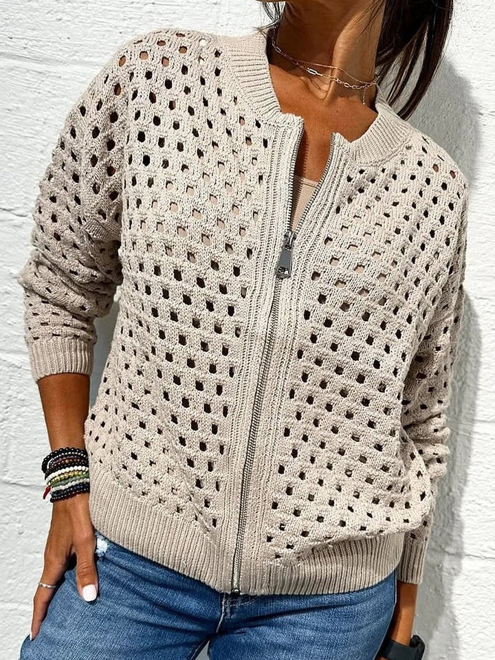 Openwork Knit Zip-Up Jacket