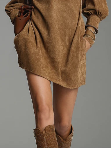 Rosalind Faye | Suede Turtleneck Mini Dress