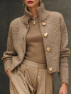 Camel Boucle Cardigan with Statement Buttons