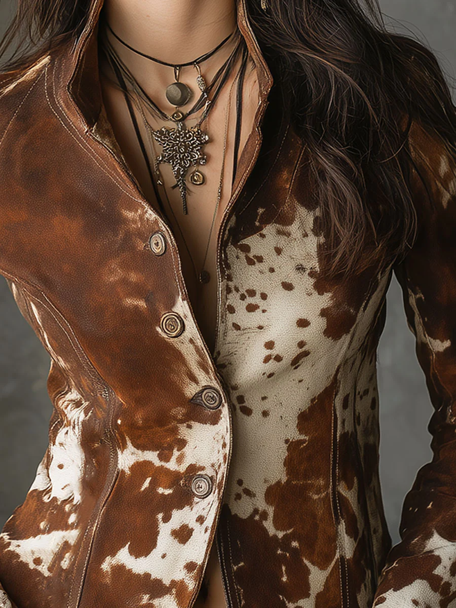 Sienna | Cow Print Slim-Fit Jacket