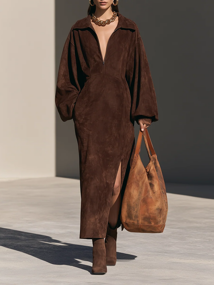 Marisol Rae | Suede Half-Zip Maxi Dress