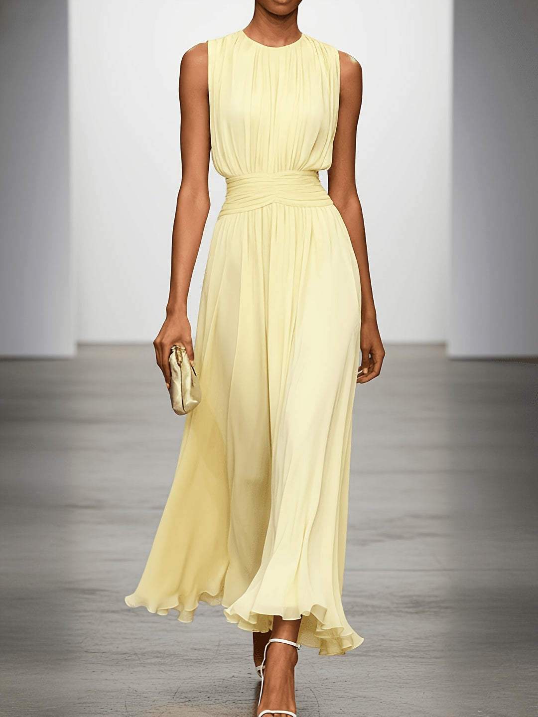 Genevieve | Pleated Maxi Wedding Guest Dress with Ruched Waist