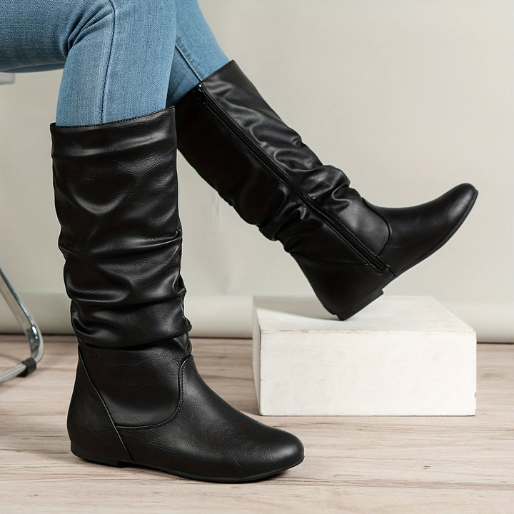 Juniper | Slouched Mid-Calf Boots with Side Zip