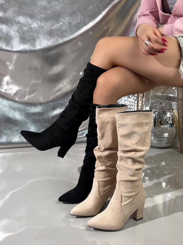Victoria | Slouch Knee-High Heeled Black Boots
