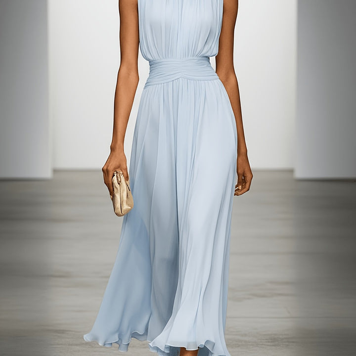 Genevieve | Pleated Maxi Wedding Guest Dress with Ruched Waist