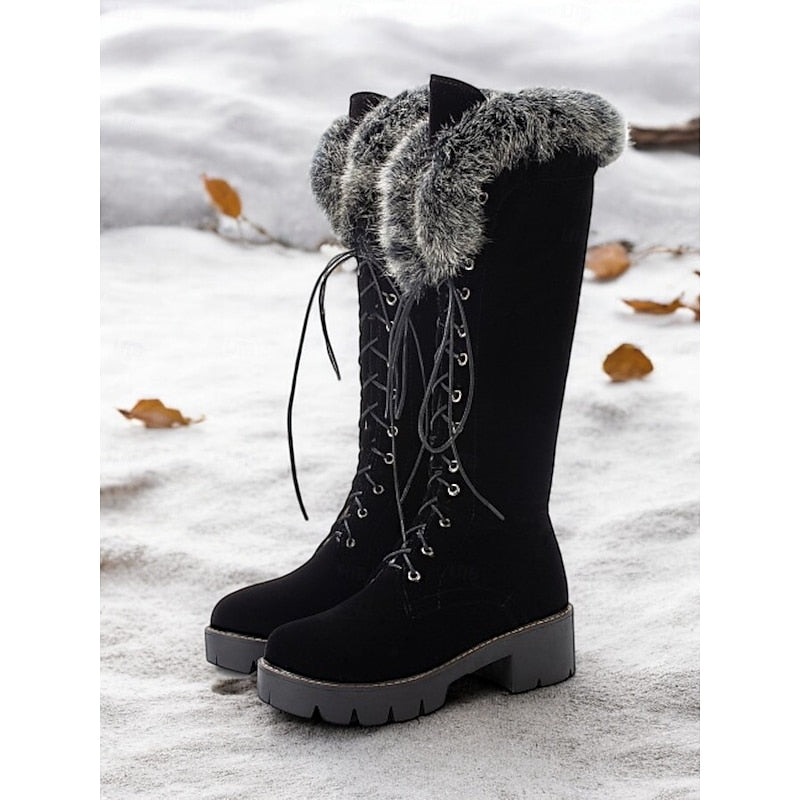 Genevieve | Knee-High Lace-Up Winter Boots with Plush Cuff