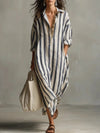 Delphine | Striped Linen Oversized Shirt Maxi Dress