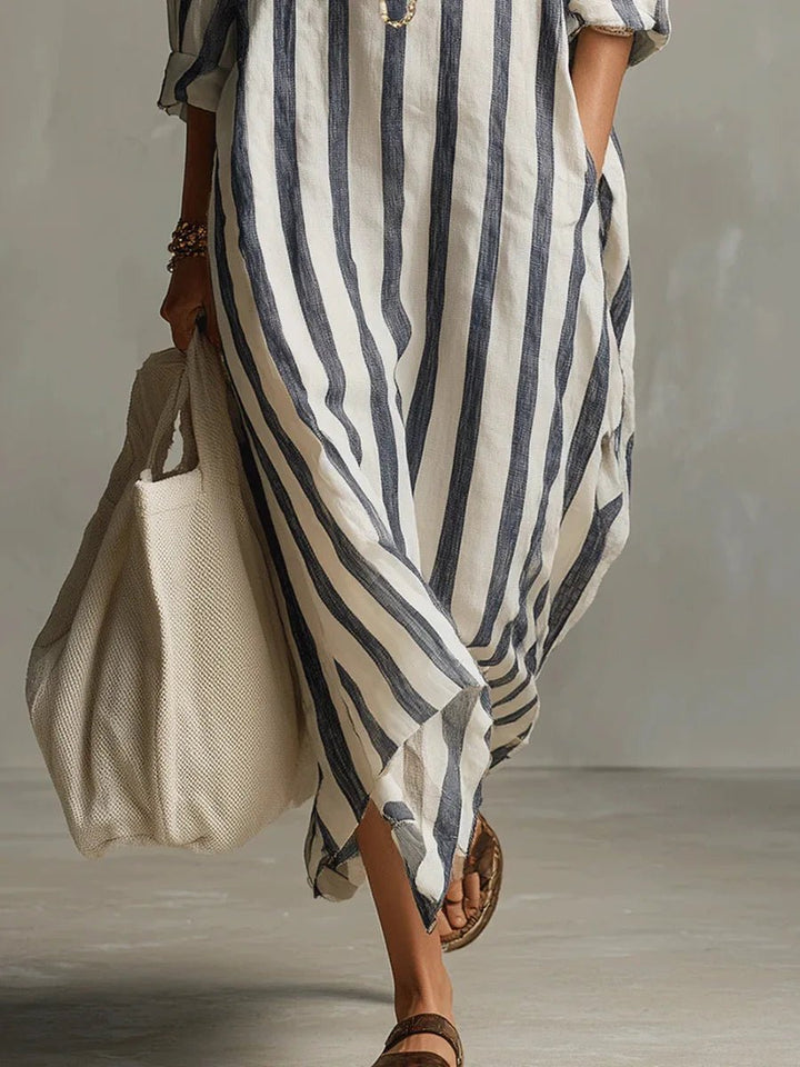 Delphine | Striped Linen Oversized Shirt Maxi Dress