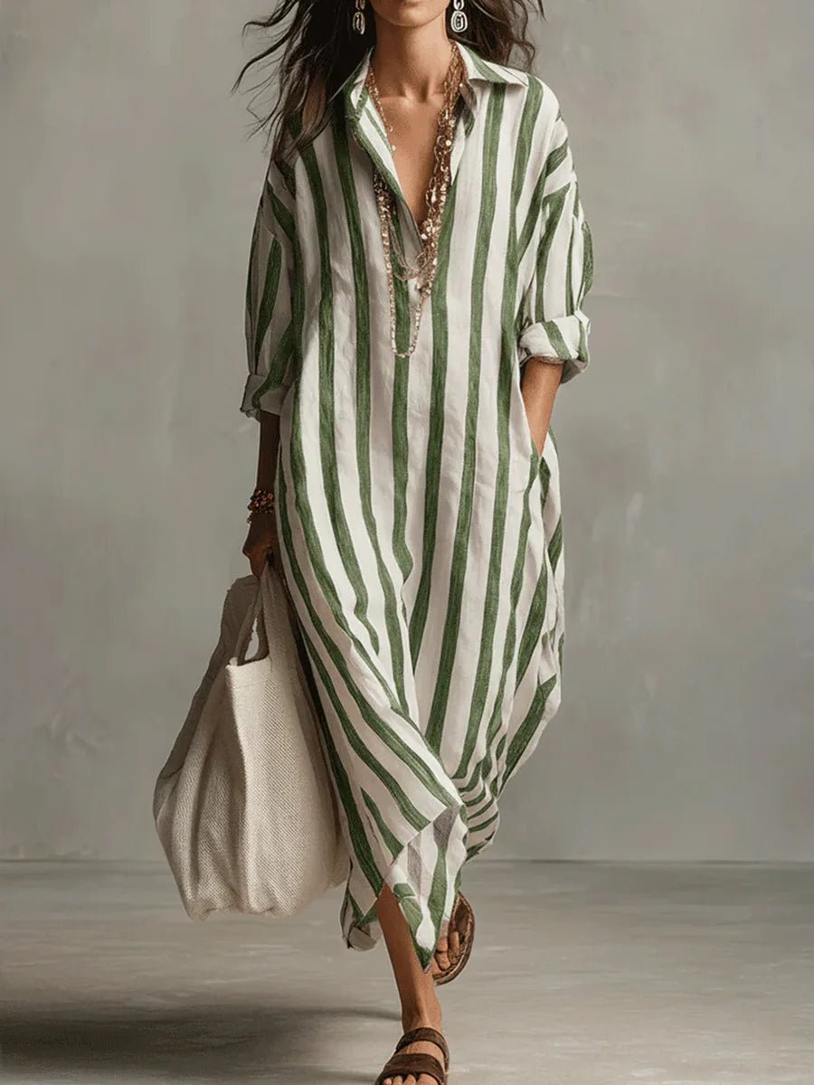 Delphine | Striped Linen Oversized Shirt Maxi Dress