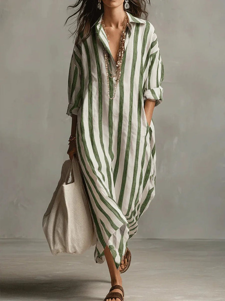 Delphine | Striped Linen Oversized Shirt Maxi Dress
