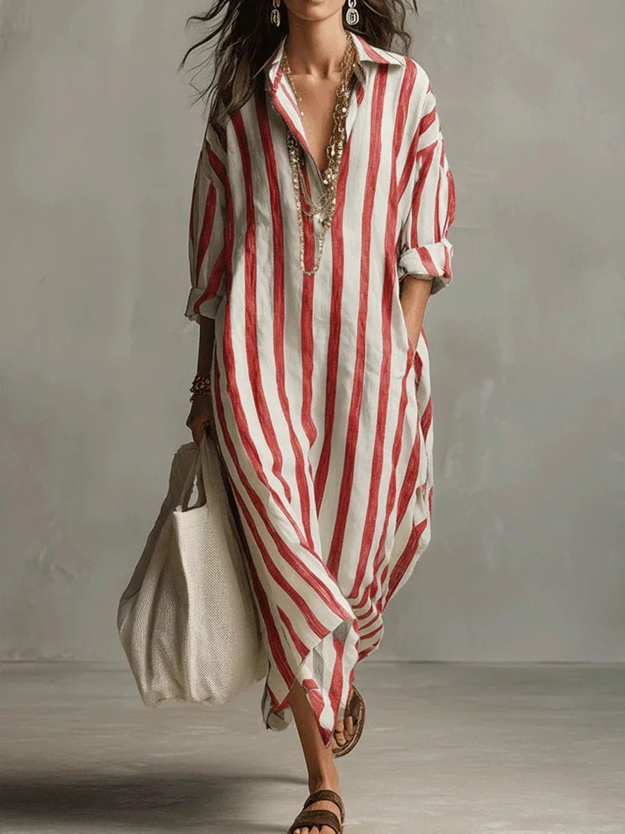 Delphine | Striped Linen Oversized Shirt Maxi Dress