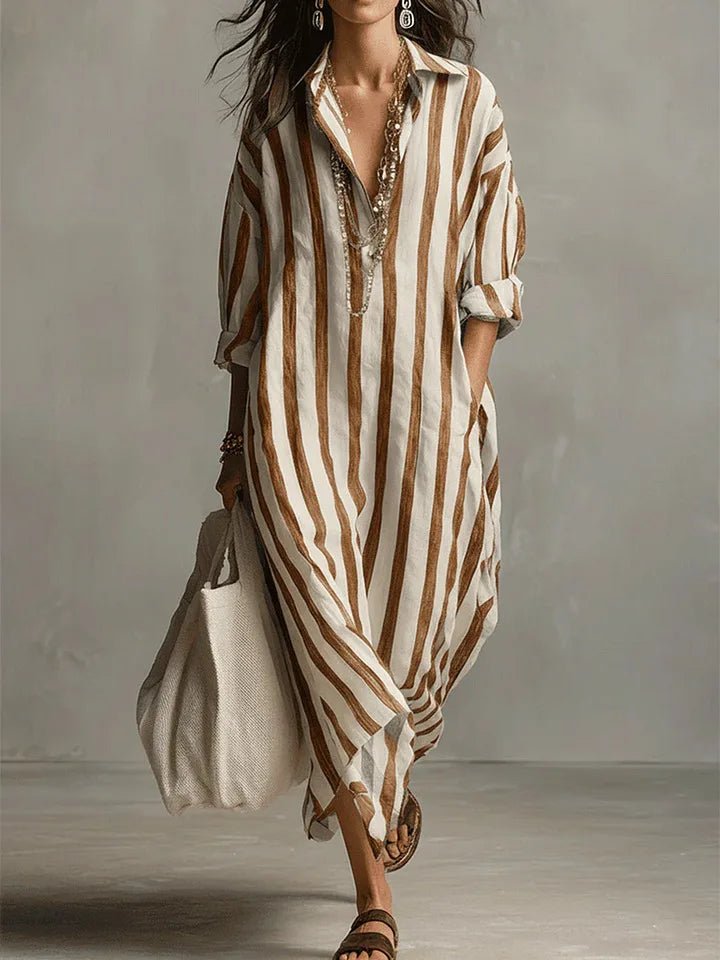Delphine | Striped Linen Oversized Shirt Maxi Dress