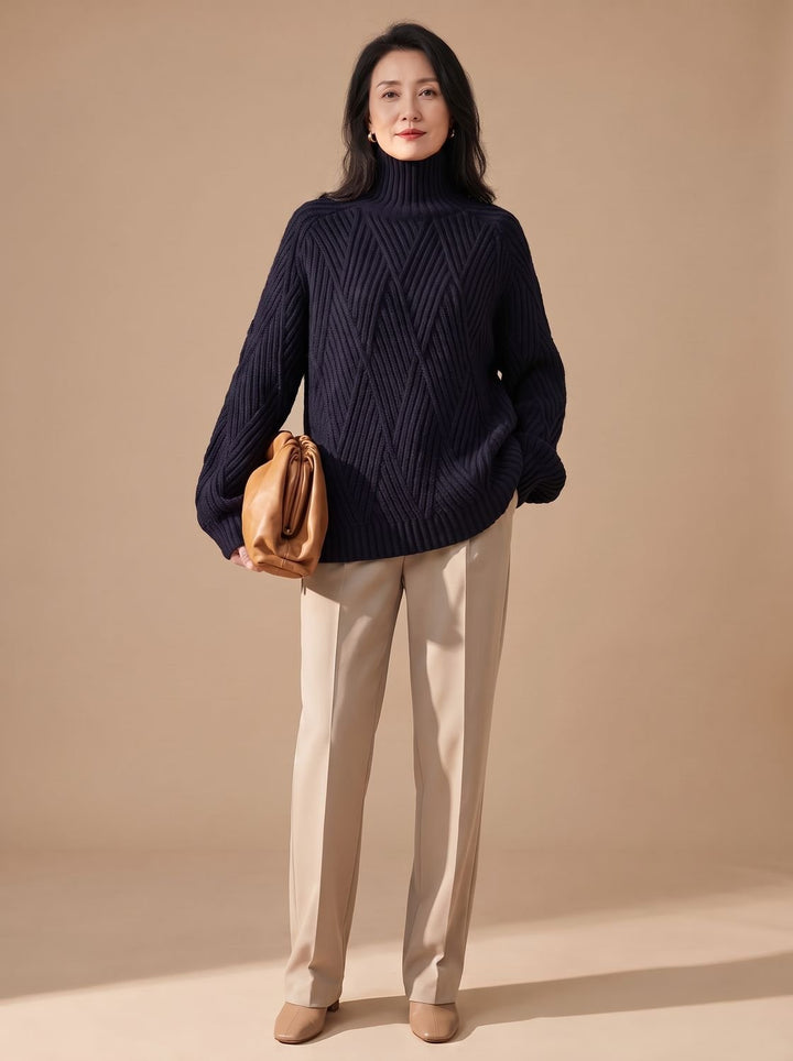 Luisa | Women's Oversized Turtleneck Sweater with Cable Knit Pattern